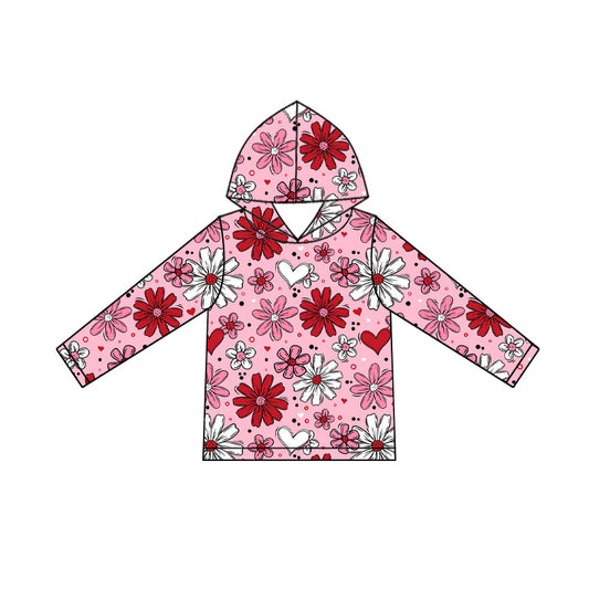 (Pre-order)GT1239 Heart Flowers Pink Print Girls Valentine's Day Hoodie Top