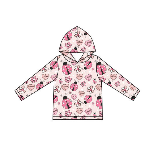 (Pre-order)GT1242 Ladybug Flowers Heart Pink Print Girls Valentine's Day Hoodie Top