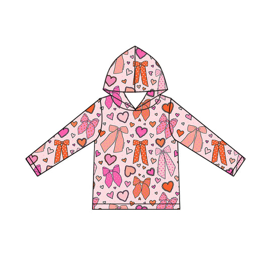 (Pre-order)GT1244 Pink Heart Bows Print Girls Valentine's Day Hoodie Top