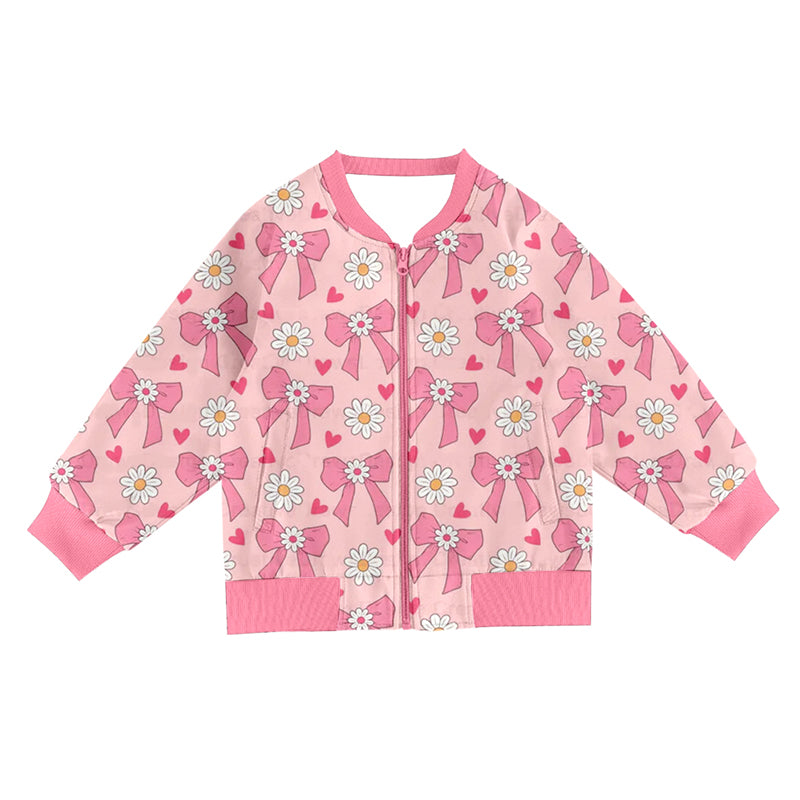 (Pre-order)GT1247 Flowers Bows Heart Print Girls Valentine's Day Zipper Pockets Jackets Top