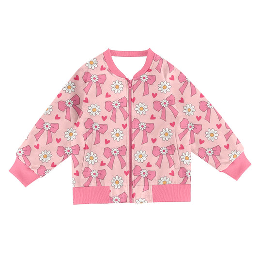 (Pre-order)GT1247 Flowers Bows Heart Print Girls Valentine's Day Zipper Pockets Jackets Top