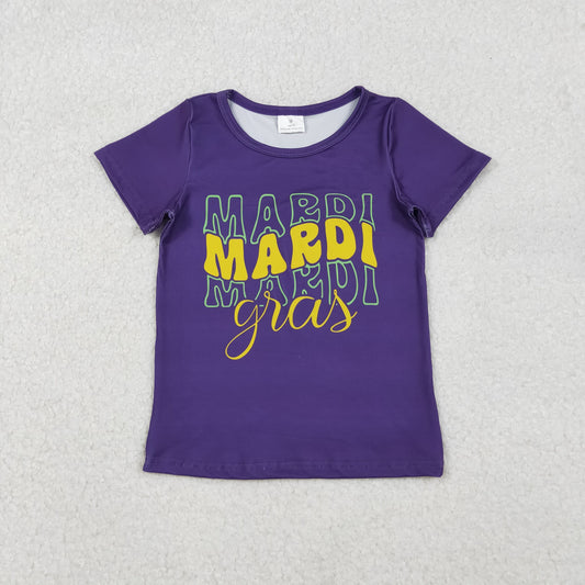 GT1253 Mardi Gras Purple Print Girls Mardi Gras Tee Shirts Top