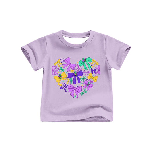 (Pre-order)GT1255 Colorful Bows Print Girls Mardi Gras Tee Shirts Top