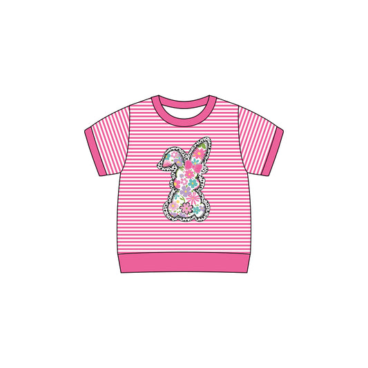 (Pre-order)GT1259 Bunny Flowers Stripes Print Girls Easter Tee Shirts Top