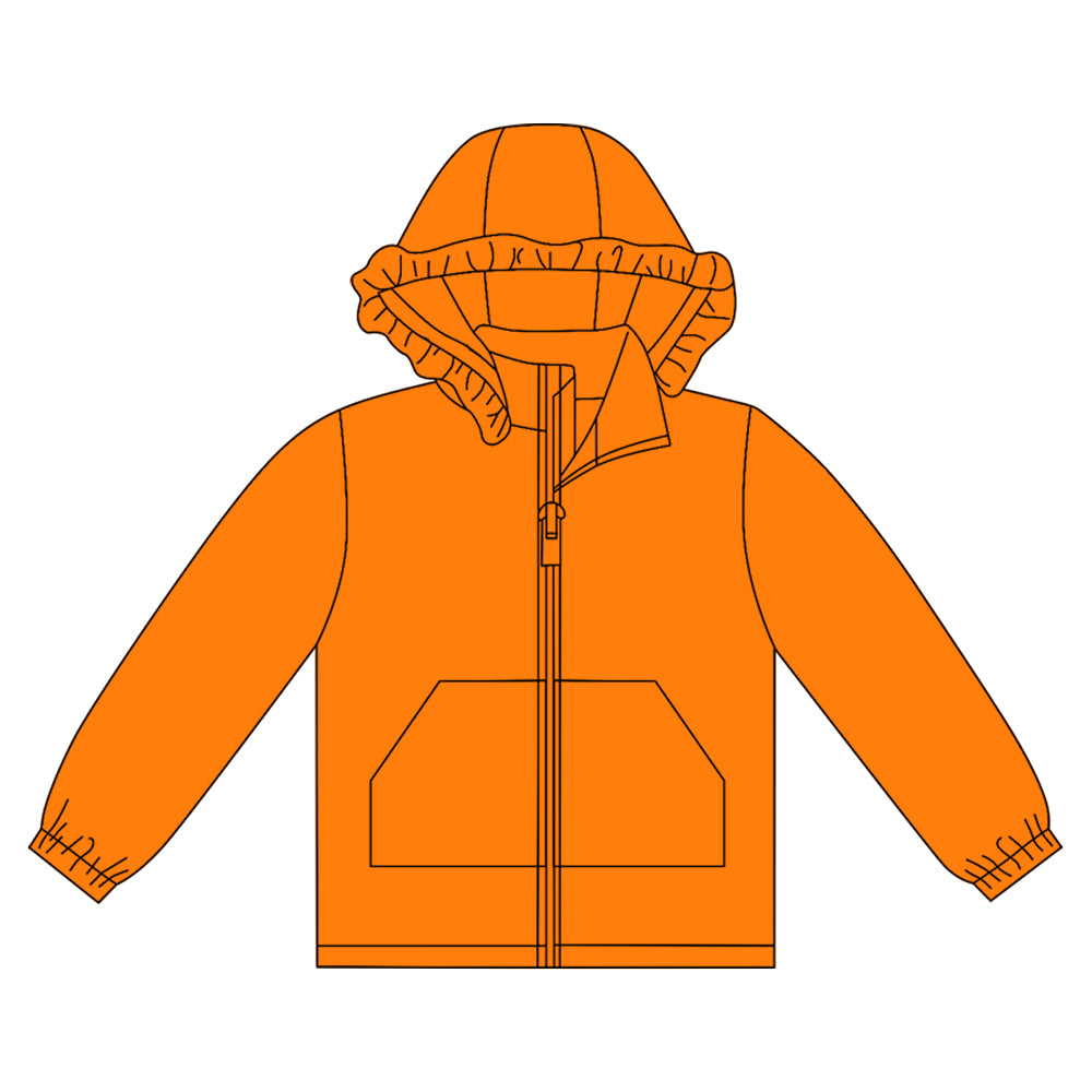 (Pre-order)GT1280 Orange Color Girls Long Sleeve Zipper Hoodie Pockets Jackets Top