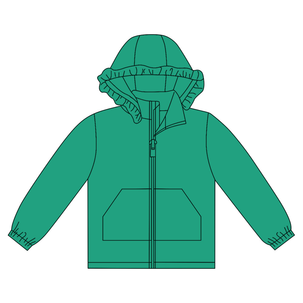 (Pre-order)GT1284 Green Color Girls Long Sleeve Zipper Hoodie Pockets Jackets Top