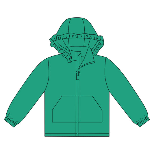 (Pre-order)GT1284 Green Color Girls Long Sleeve Zipper Hoodie Pockets Jackets Top