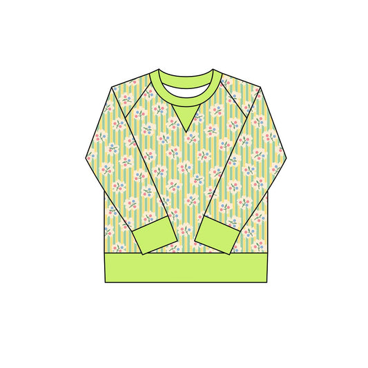 (Pre-order)GT1293 Lime Green Flowers Print Girls Long Sleeve Yoga Tee Shirts Top