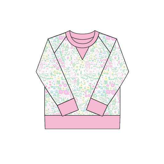 (Pre-order)GT1299 Pink Flowers Print Girls Long Sleeve Yoga Tee Shirts Top