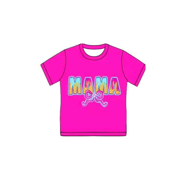 (Pre-order)GT1311 Adult MAMA Bow Hot Pink Print Woman Tee Shirts Top