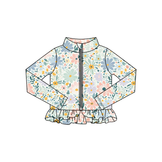 (Pre-order)GT1326 Colorful Flowers Girls Yoga Zipper Ruffles Jackets Top
