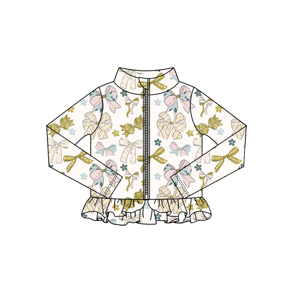 (Pre-order)GT1328 Bows Flowers Girls Yoga Zipper Ruffles Jackets Top
