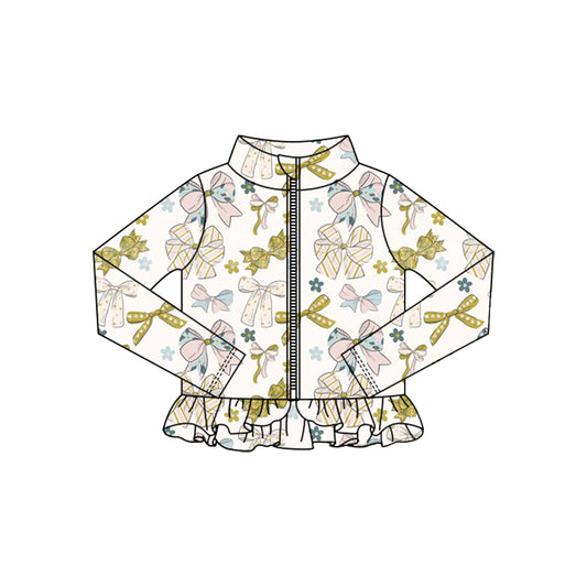 (Pre-order)GT1328 Bows Flowers Girls Yoga Zipper Ruffles Jackets Top