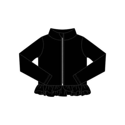 (Pre-order)GT1329 Black Color Girls Yoga Zipper Ruffles Jackets Top