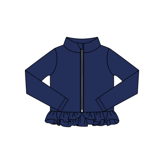 (Pre-order)GT1330 Navy Color Girls Yoga Zipper Ruffles Jackets Top