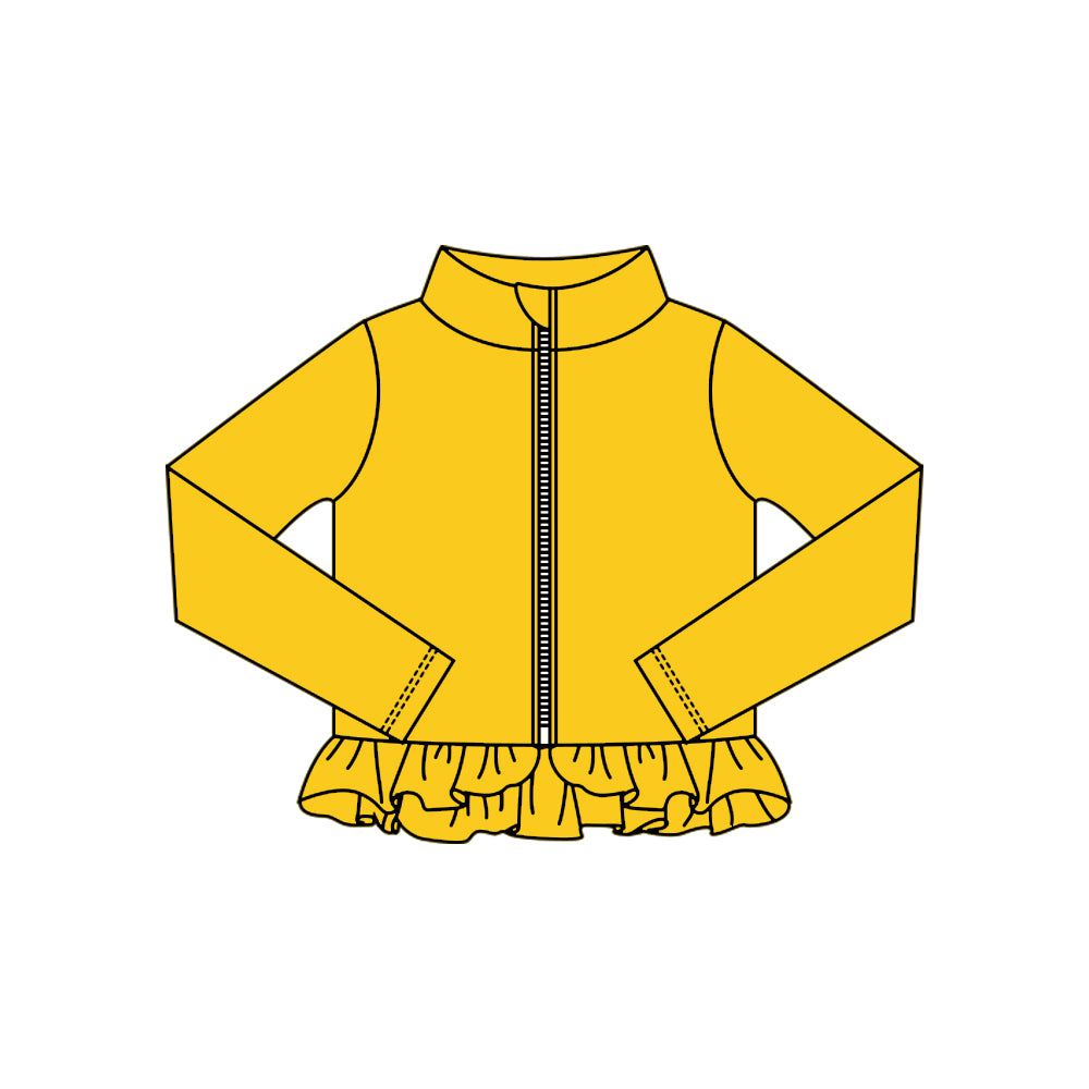 (Pre-order)GT1331 Yellow Color Girls Yoga Zipper Ruffles Jackets Top