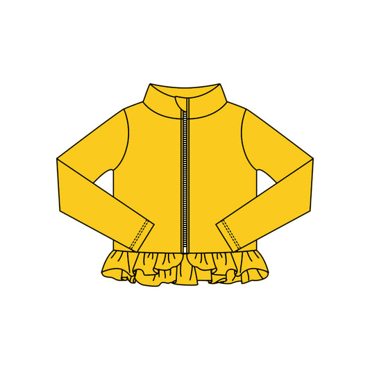 (Pre-order)GT1331 Yellow Color Girls Yoga Zipper Ruffles Jackets Top