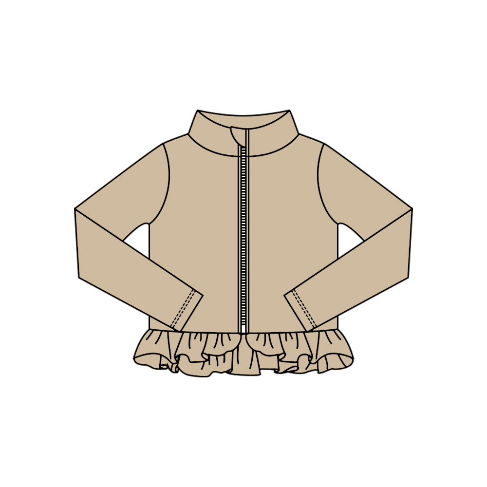 (Pre-order)GT1334 Beige Color Girls Yoga Zipper Ruffles Jackets Top
