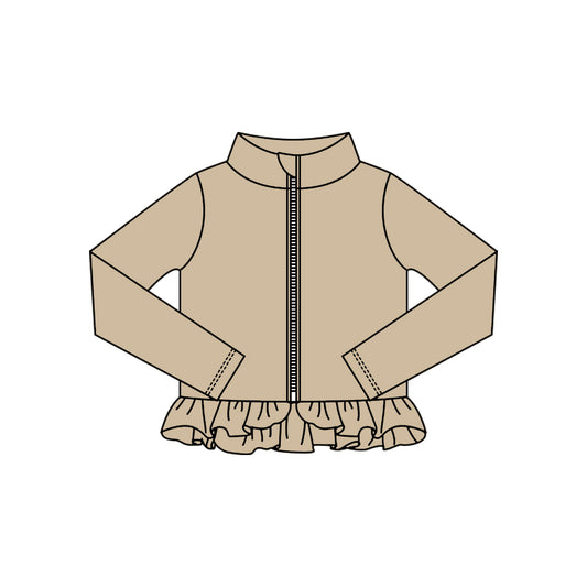 (Pre-order)GT1334 Beige Color Girls Yoga Zipper Ruffles Jackets Top