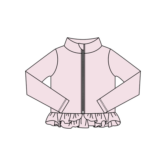 (Pre-order)GT1338 Pink Color Girls Yoga Zipper Ruffles Jackets Top
