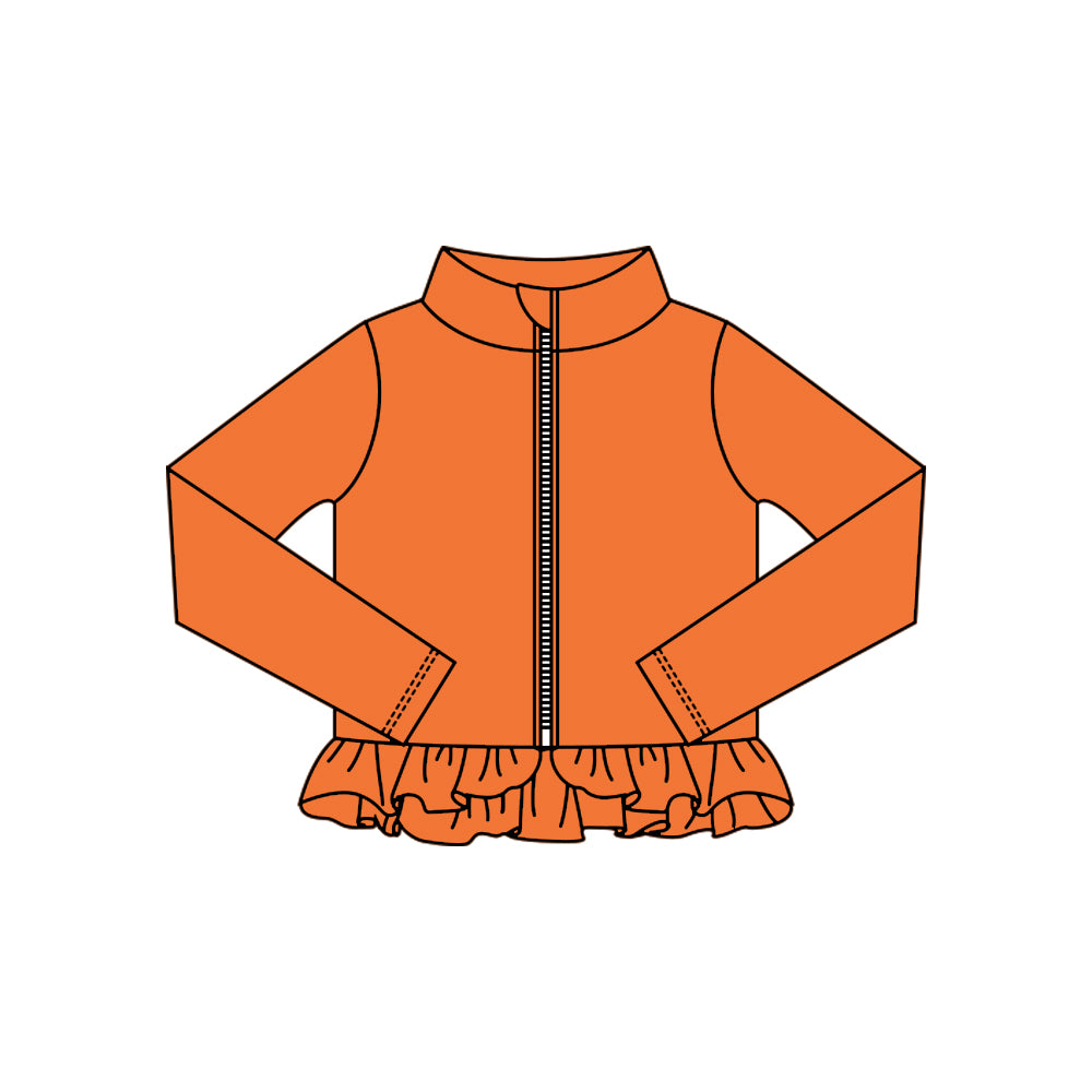 (Pre-order)GT1340 Orange Color Girls Yoga Zipper Ruffles Jackets Top