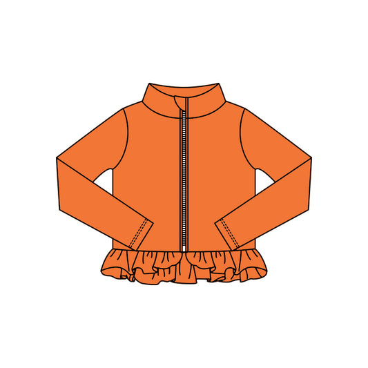 (Pre-order)GT1340 Orange Color Girls Yoga Zipper Ruffles Jackets Top