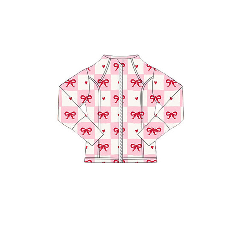 (Pre-order)GT1343 Heart Bows Plaid Print Girls Valentine's Day Yoga Zipper Jackets Top
