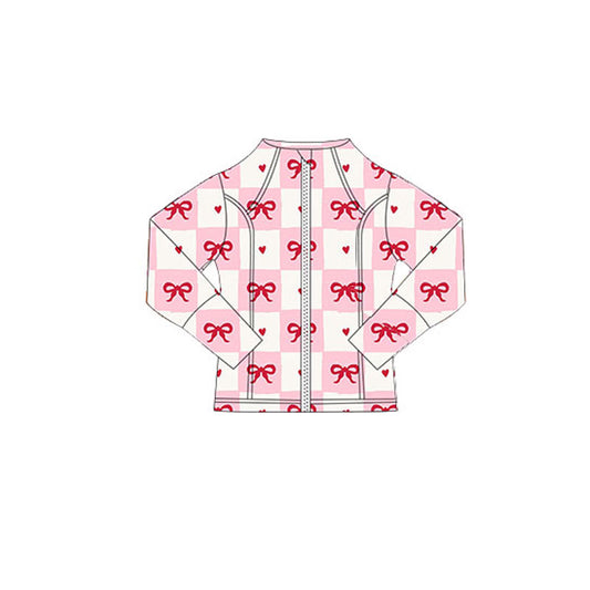(Pre-order)GT1343 Heart Bows Plaid Print Girls Valentine's Day Yoga Zipper Jackets Top