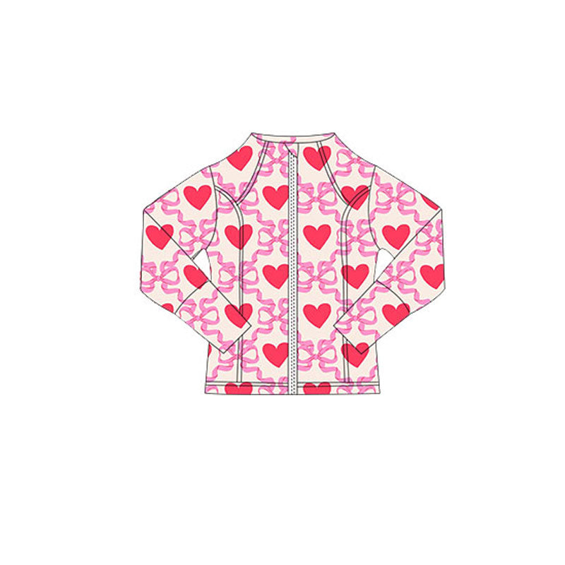 (Pre-order)GT1344 Heart Bows Print Girls Valentine's Day Yoga Zipper Jackets Top
