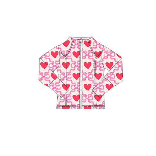 (Pre-order)GT1344 Heart Bows Print Girls Valentine's Day Yoga Zipper Jackets Top