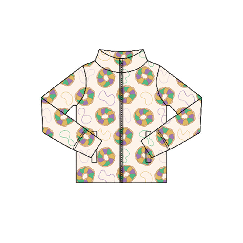 (Pre-order)GT1352 Donut Girls Mardi Gras Yoga Zipper Pockets Jackets Top