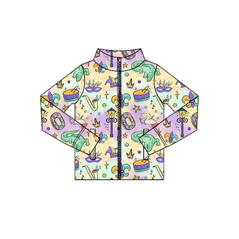 (Pre-order)GT1355 Mask Hat Anchor Crocodile Girls Mardi Gras Yoga Zipper Pockets Jackets Top