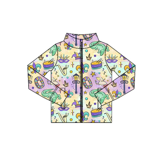 (Pre-order)GT1355 Mask Hat Anchor Crocodile Girls Mardi Gras Yoga Zipper Pockets Jackets Top