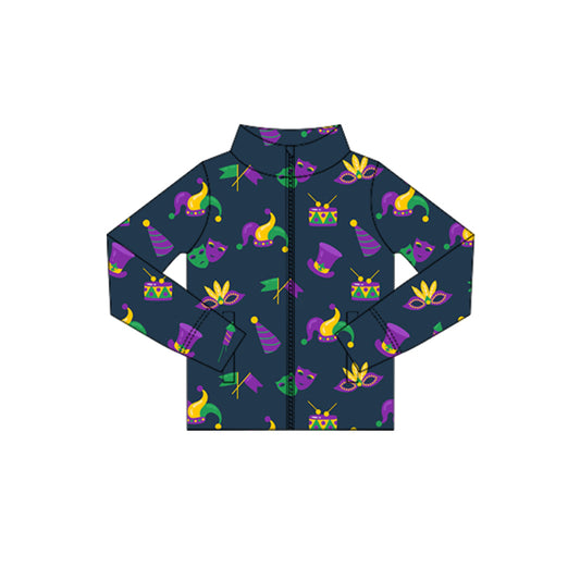 (Pre-order)GT1356 Mask Hat Girls Mardi Gras Yoga Zipper Pockets Jackets Top