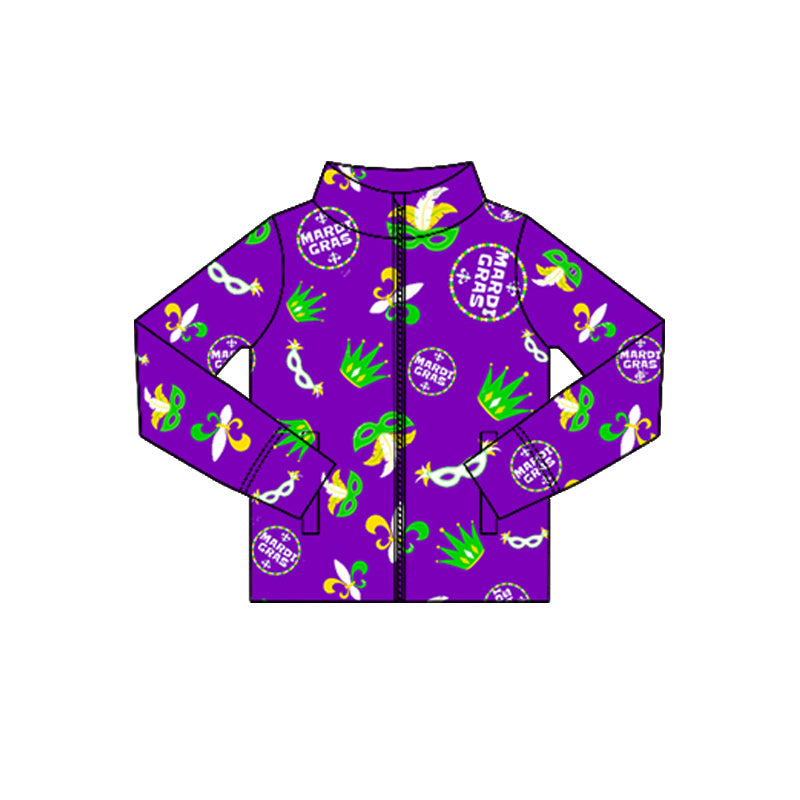 (Pre-order)GT1357 Mask Anchor Purple Girls Mardi Gras Yoga Zipper Pockets Jackets Top