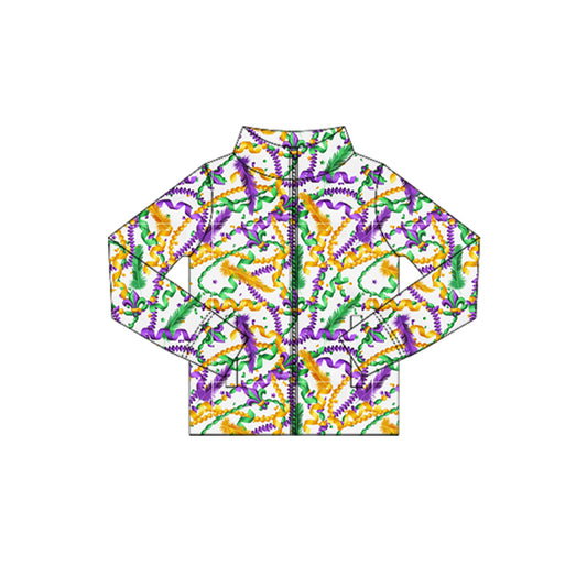 (Pre-order)GT1358 Feather Anchor Girls Mardi Gras Yoga Zipper Pockets Jackets Top