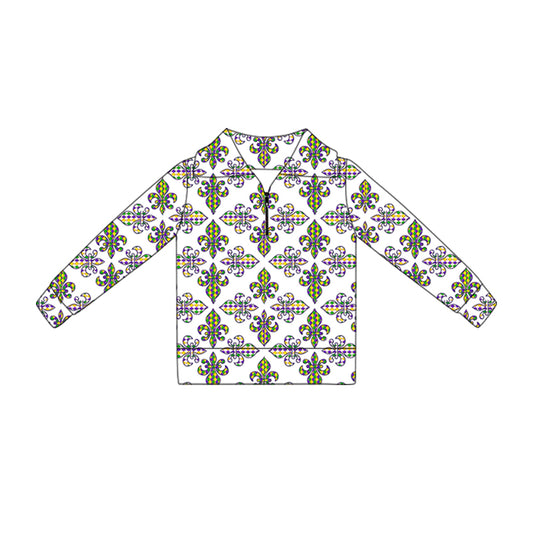 (Pre-order)GT1359 Anchor Print Girls Mardi Gras Zipper Yoga Pullover Top