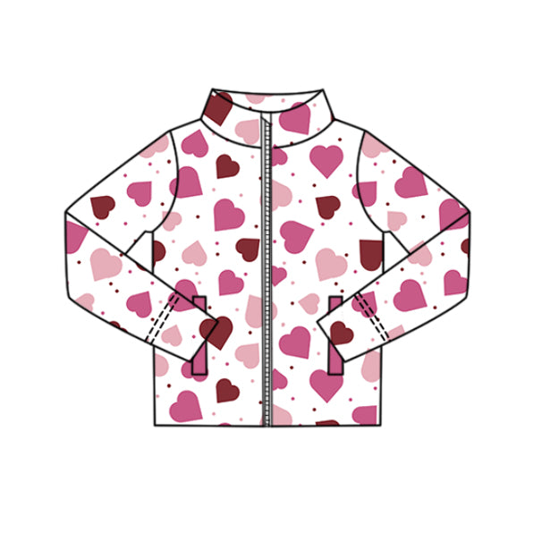 (Pre-order)GT1370 Heart Print Girls Valentine's Day Yoga Zipper Pockets Jackets Top