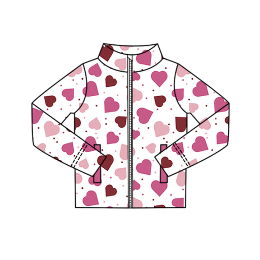 (Pre-order)GT1370 Heart Print Girls Valentine's Day Yoga Zipper Pockets Jackets Top