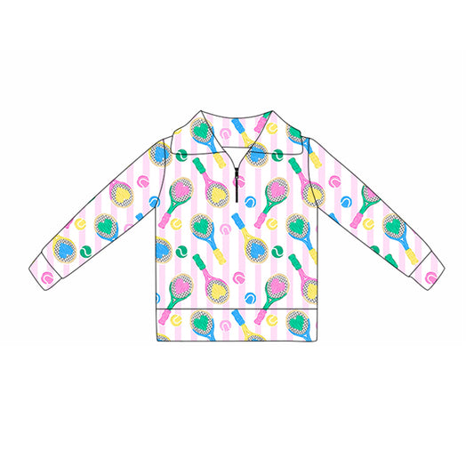 (Pre-order)GT1372 Tennis Heart Print Girls Valentine's Day Zipper Yoga Pullover Top