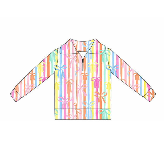 (Pre-order)GT1374 Colorful Bows Print Girls Zipper Yoga Pullover Top