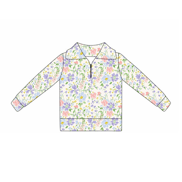 (Pre-order)GT1375 Colorful Flowers Print Girls Zipper Yoga Pullover Top