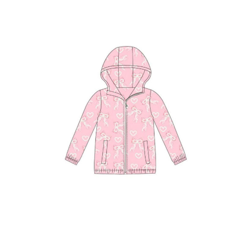 (Pre-order)GT1376 Pink Bows Print Girls Zipper Hoodie Pockets Jackets Top