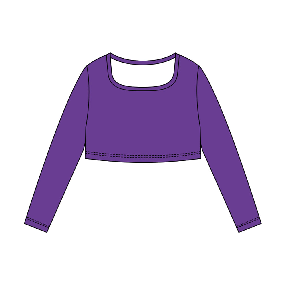 (Pre-order)GT1381 Purple Color Girls Long Sleeve Crop Yoga Top