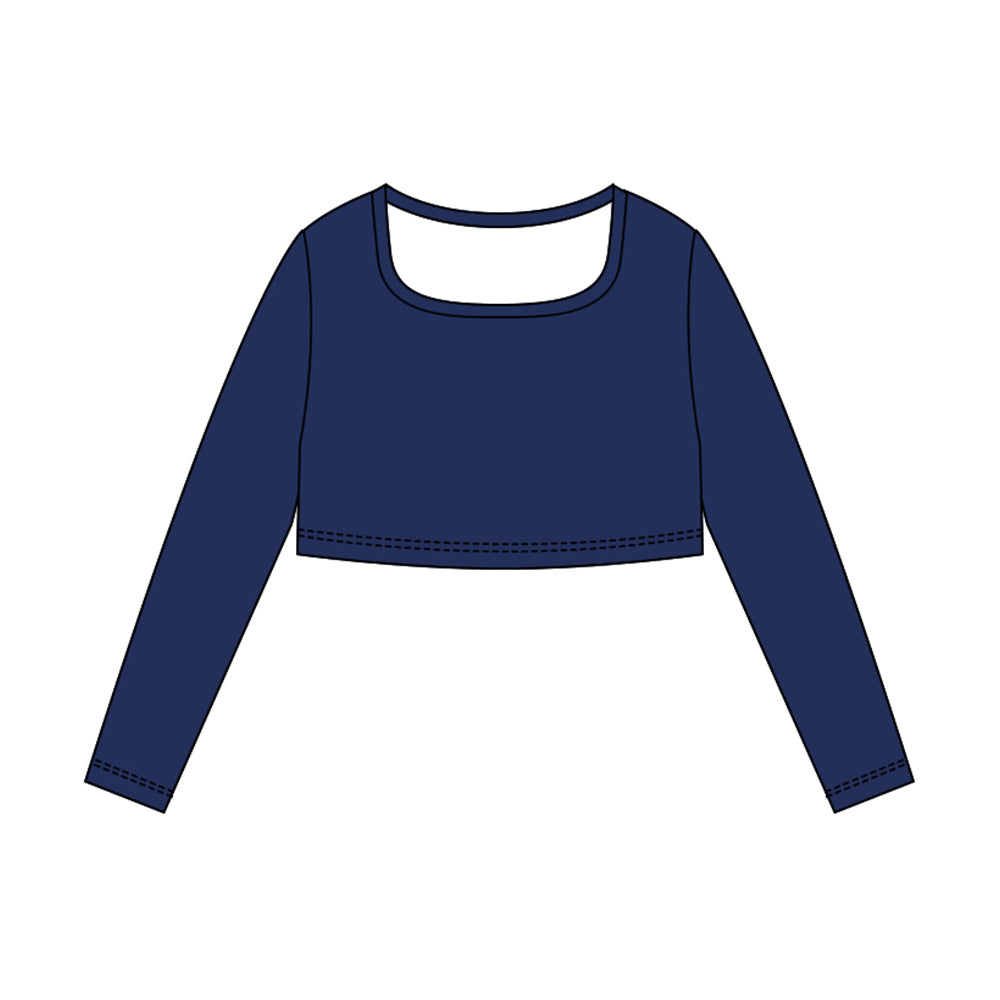 (Pre-order)GT1383 Navy Color Girls Long Sleeve Crop Yoga Top