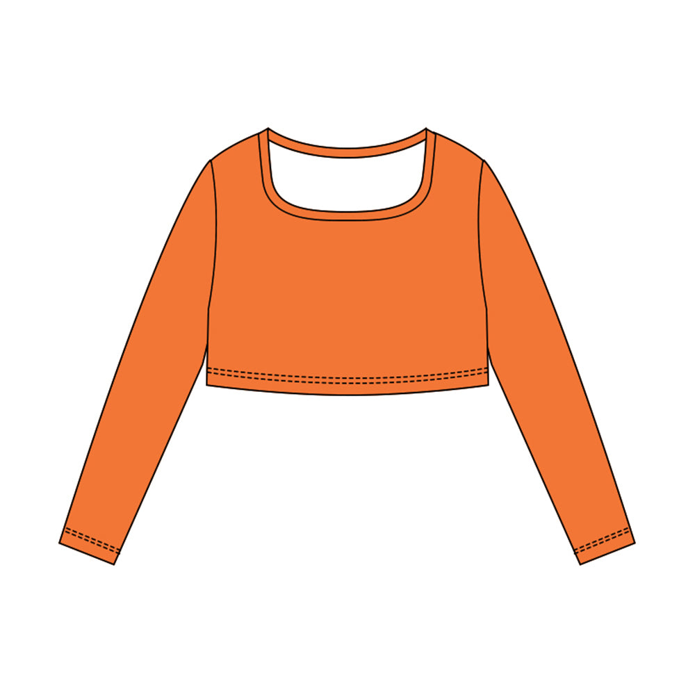 (Pre-order)GT1384 Orange Color Girls Long Sleeve Crop Yoga Top