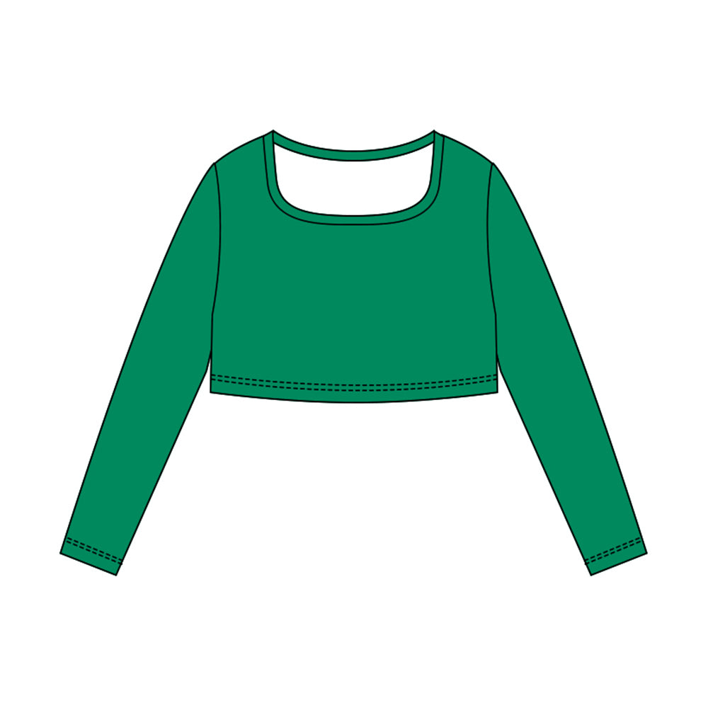 (Pre-order)GT1385 Green Color Girls Long Sleeve Crop Yoga Top