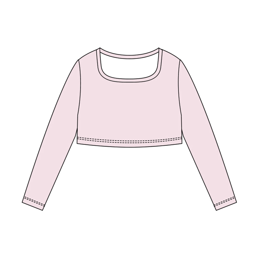 (Pre-order)GT1386 Pink Color Girls Long Sleeve Crop Yoga Top