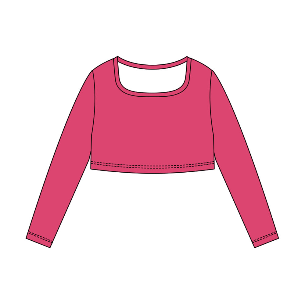 (Pre-order)GT1387 Hot Pink Color Girls Long Sleeve Crop Yoga Top