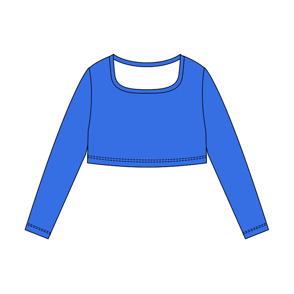 (Pre-order)GT1389 Blue Color Girls Long Sleeve Crop Yoga Top
